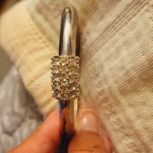 Elegant Silver Bangle with Crystal Accents